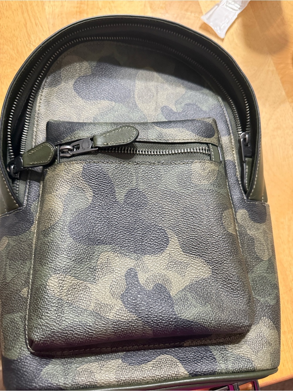 Coach Green Camouflage Leather Sling Backpack - Picture 6 of 9